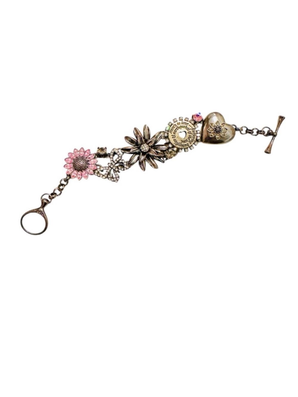 Fossil Butterfly Flower Rhinestone Toggle Bracelet NWOT